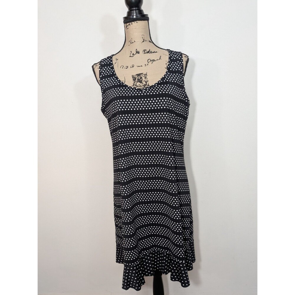 Land's End Womens Swim Dress Black White Polka Dot Scoop Neck Sleeveless Sz M